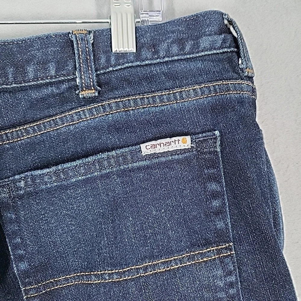 Carhartt Flannel Lined Straight Jeans Women's 16 Regular Blue Plaid Workwear‎